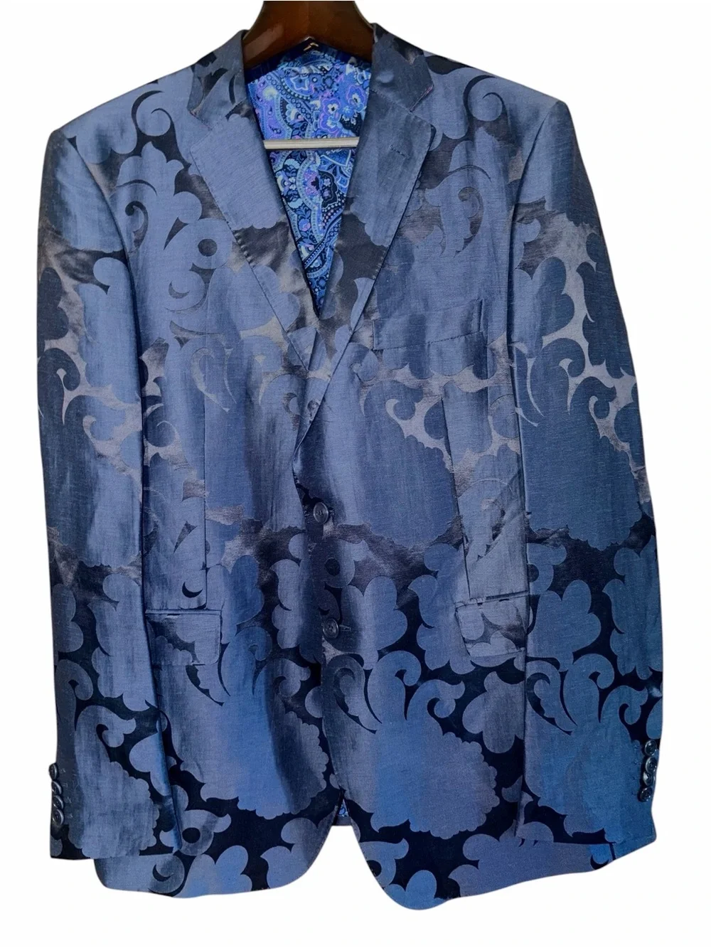 Etro Milano Linen Silk Jacquard Blazer Size 58 IT / 48 US Blue Grey